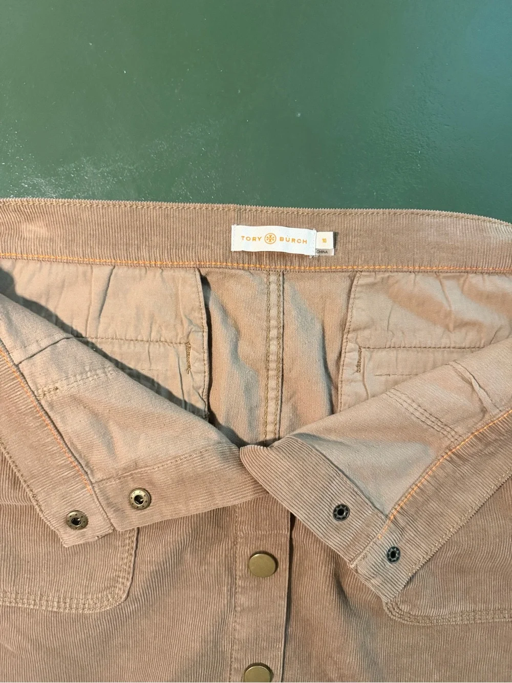 Tory Burch Tan Button-Front Corduroy Mini Skirt